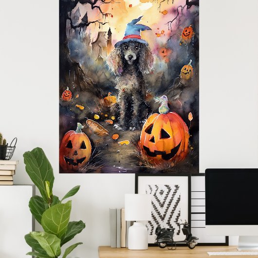 Poster Caniche D'Halloween Avec Peur Citrouille (Bureau à domicile)