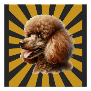 Poster Caniche standard marron rétro soleil levant