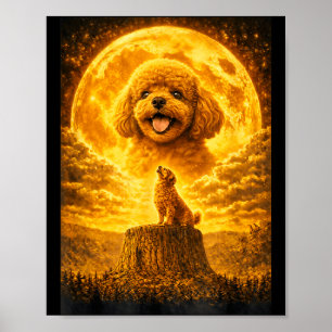Poster Caniche Toy Hurleur à la Lune Vintage Drôle de Chi
