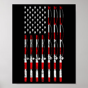 Poster Canne à pêche américaine drapeau Usa patriotique p