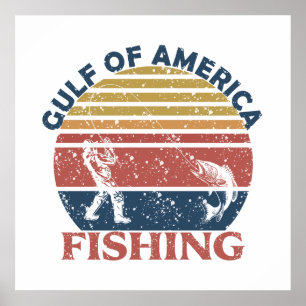 Poster canne à pêche du golfe d'Amérique patriotique amér