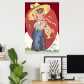 Poster Canne à pêche garçon de la campagne Saint-Valentin (Bureau à domicile)