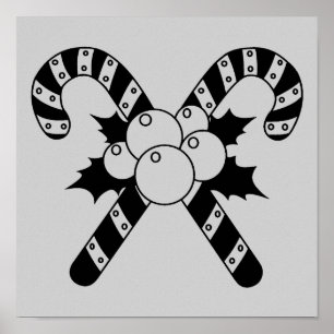 Poster Canneberges et gui Joyeux Noël noir
