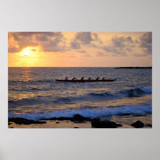 Poster Canoë Hawaii Outrigger au coucher du soleil (Devant)