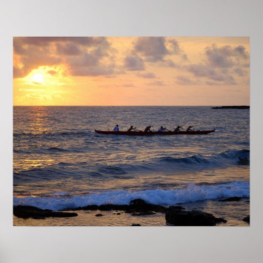 Poster Canoë Hawaiian Outrigger au coucher du soleil 20 x (Devant)