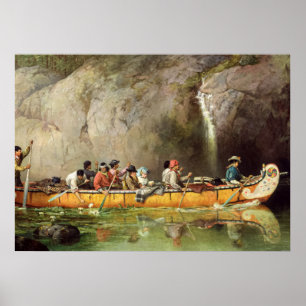 Poster Canoë manipulé par les Voyageurs traversant une ca