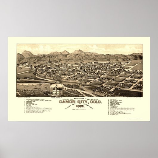 Poster Canon City, CO Carte panoramique - 1882 (Devant)