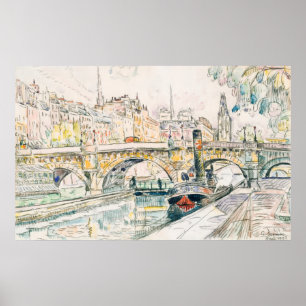 Poster Canot à moteur Signac au Pont Neuf, Paris