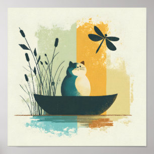Poster Canot de chat blanc minimaliste Abstrait Lake Chub