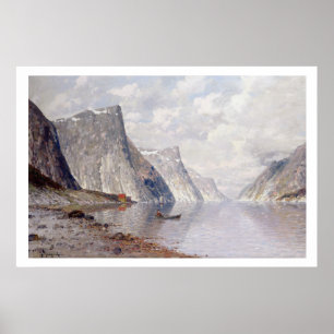 Poster Canotage sur un fjord norvégien (huile sur la