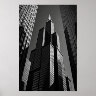 Poster Canyon de gratte-ciel monochrome Mur architectural