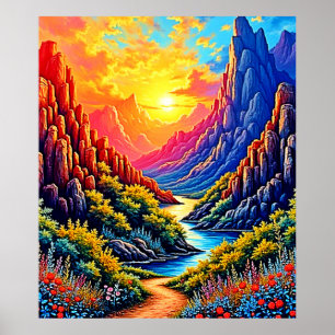 Poster Canyon de la rivière au coucher du soleil Art