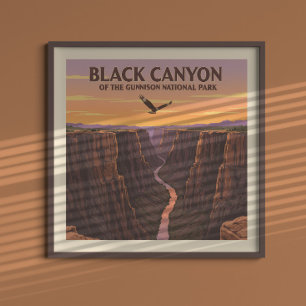 Poster Canyon noir vintage du parc national Gunnison