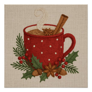 Poster Caoutchouc de Noël de broderie rustique avec canne