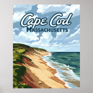 Poster Cape Cod Beach Mer Massachusetts Bleu