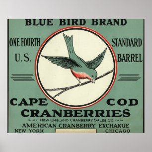 Poster Cape Cod Blue Bird Brand Cranberry Étiquette
