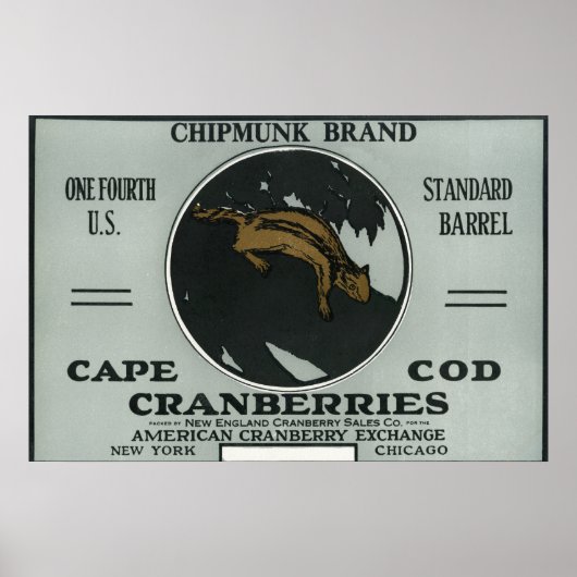 Poster Cape Cod Chipmunk Marque Cranberry Étiquette (Devant)
