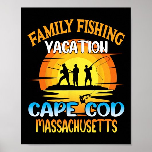 Poster Cape Cod Machusetts Famille Pêche Coucher du solei (Devant)
