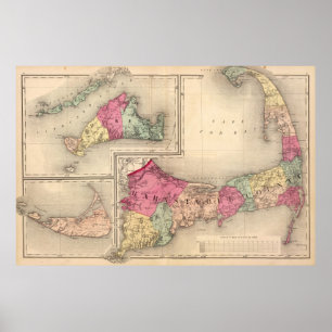 Poster Cape Cod, Martha's Vineyard et carte de Nantucket
