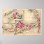 Poster Cape Cod, Martha's Vineyard & Nantucket Map (1871) (Devant)