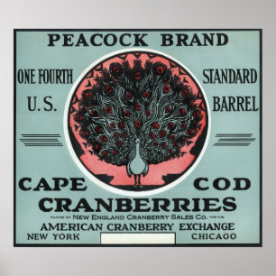 Poster Cape Cod Peacock Marque Cranberry Étiquette