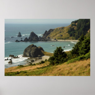 Poster Cape Ferrelo, Vue, Océan, Stacks marins, Anse