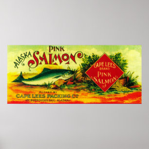 Poster Cape Lees Saumon Can Label Burroughs Bay, AK