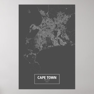 Poster Cape Town, Afrique du Sud (blanche sur le noir)