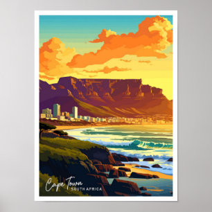 Poster Cape Town Afrique du Sud Voyage illustration Vinta
