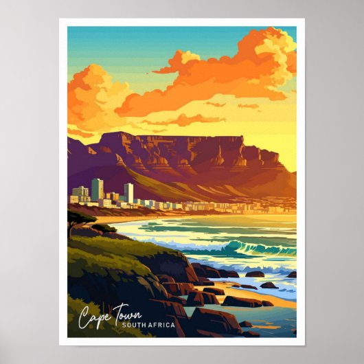 Poster Cape Town Afrique du Sud Voyage illustration Vinta (Devant)