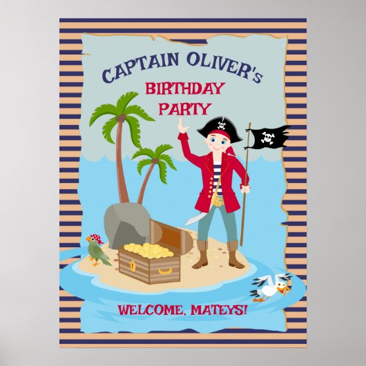 Poster Capitaine Boy Pirate bateau Bienvenue fête d'anniv (Devant)