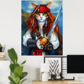 Poster Capitaine Claws de la mer d'Azur | Chat pirate (Bureau à domicile)