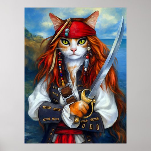 Poster Capitaine Claws de la mer d'Azur | Chat pirate (Devant)