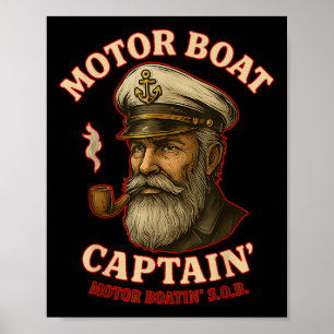 Poster Capitaine de bateau à moteur drôle de bateau ponto