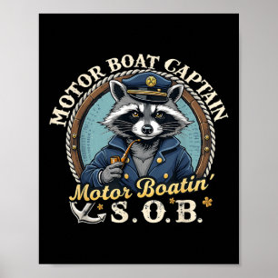 Poster Capitaine de bateau à moteur drôle Raton laveur na