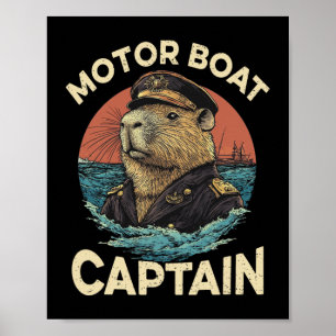 Poster Capitaine de bateau à moteur Funny Capybara Marine