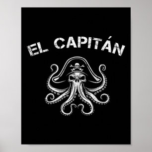 Poster Capitaine de bateau poulpe ponton pirate nautique 