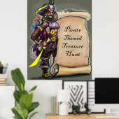 Poster Capitaine pirate avec rouleau de chasse au trésor (Bureau à domicile)