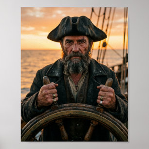Poster Capitaine Pirate Patiné au Barreur du Navire Couch