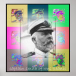 Poster Capitaine Pop Art Smith de RMS Titanic<br><div class="desc">Le capitaine Smith ressemblait exactement à la façon dont le capitaine d'un grand navire devrait ressembler. Il était aussi charismatique. Le premier voyage de Titanic devait être sa dernière affectation avant de prendre sa retraite. Il s'est avéré, bien sûr, que c'était sa dernière mission, et comme le doivent les capitaines,...</div>