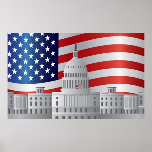 Poster Capitole américain de Washington DC avec drapeau a (Devant)