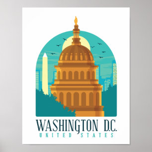 Poster Capitole des États-Unis à Washington D.C. vintage