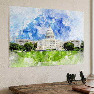 Poster Capitole des États-Unis à Washington DC Aquarelle