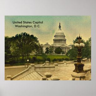 Poster Capitole des États-Unis depuis les marches de la b