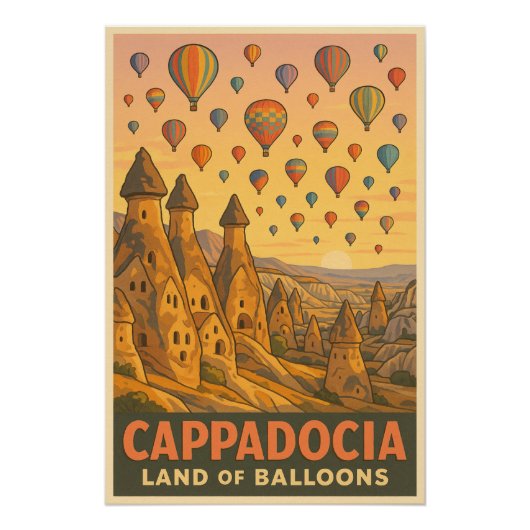 Poster Cappadoce - Ballons sur les cheminées de fées (Devant)