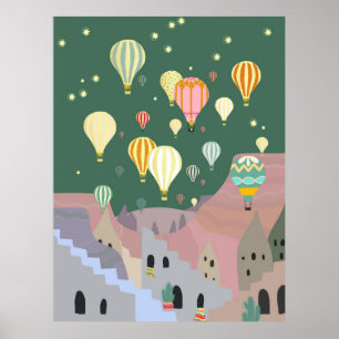 Poster Cappadocia Night Art   Hot Air Balloon Turquie