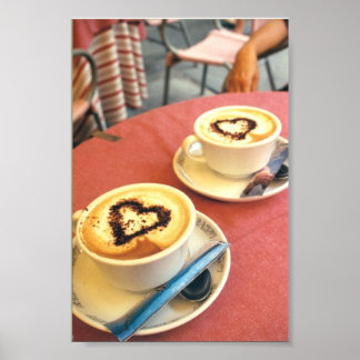 Poster Cappucino en Cortona Italie Café Coeurs Italiens