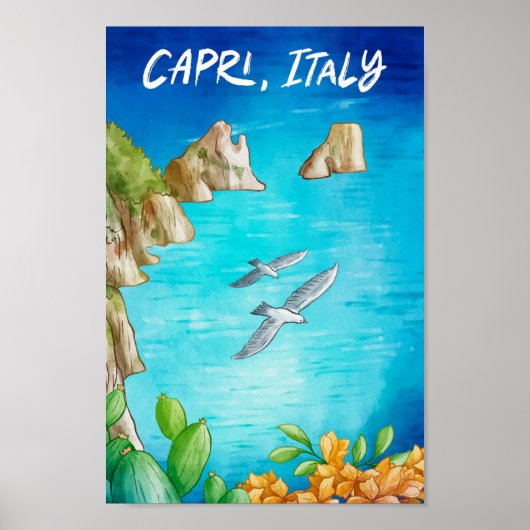 Poster Capri Italie Art Aquarelle Voyage Illustration (Devant)