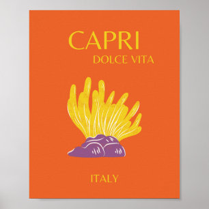 Poster Capri, Italie, Voyage, Preppy, Orange