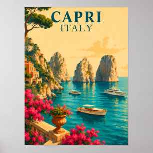 Poster Capri Italie Voyage Vintage Faraglioni Stacks de M